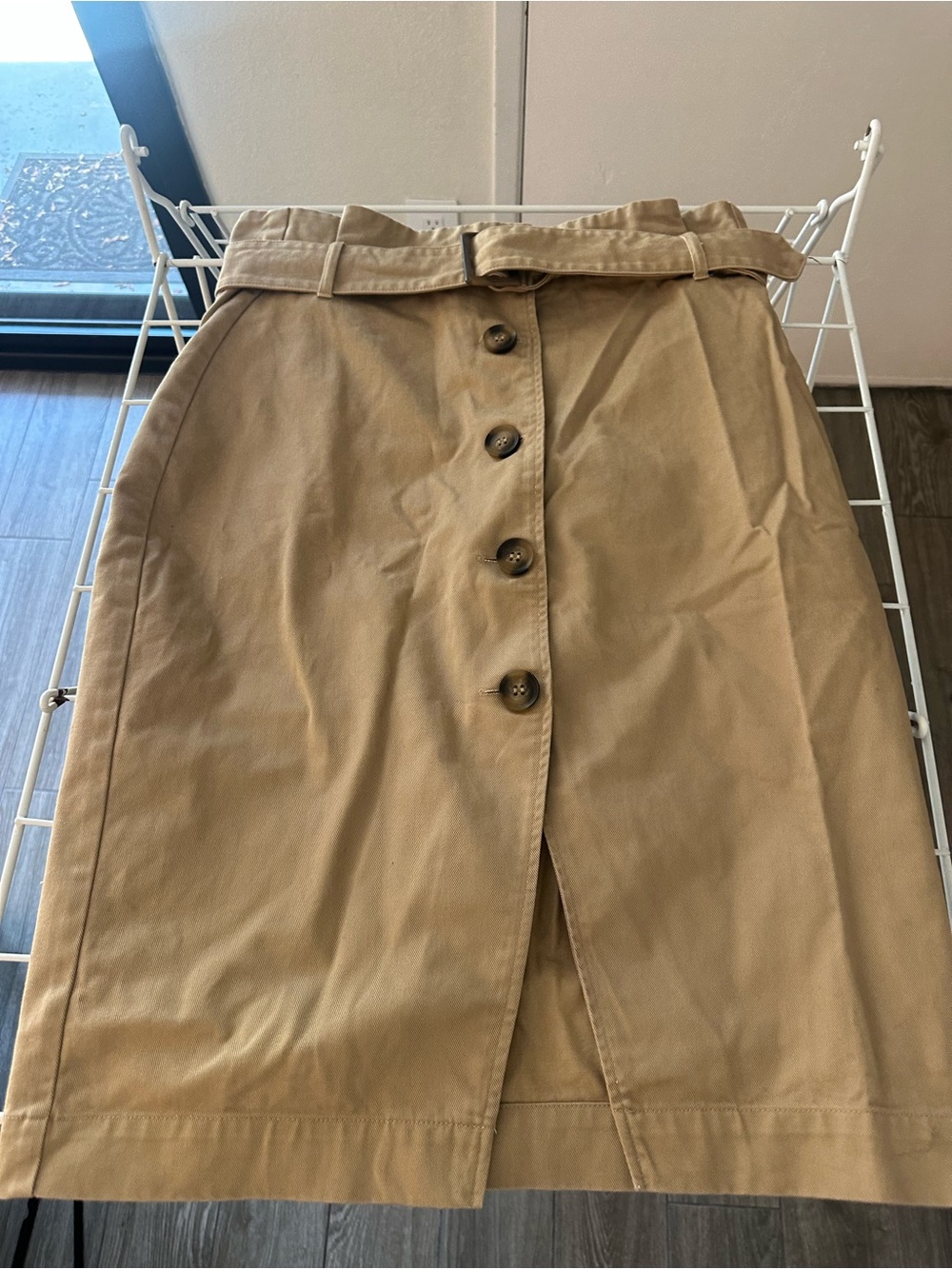 Classic Tan Button-Front Women’s Skirt, Cotton, Pencil, Midi, Work, Dressy
